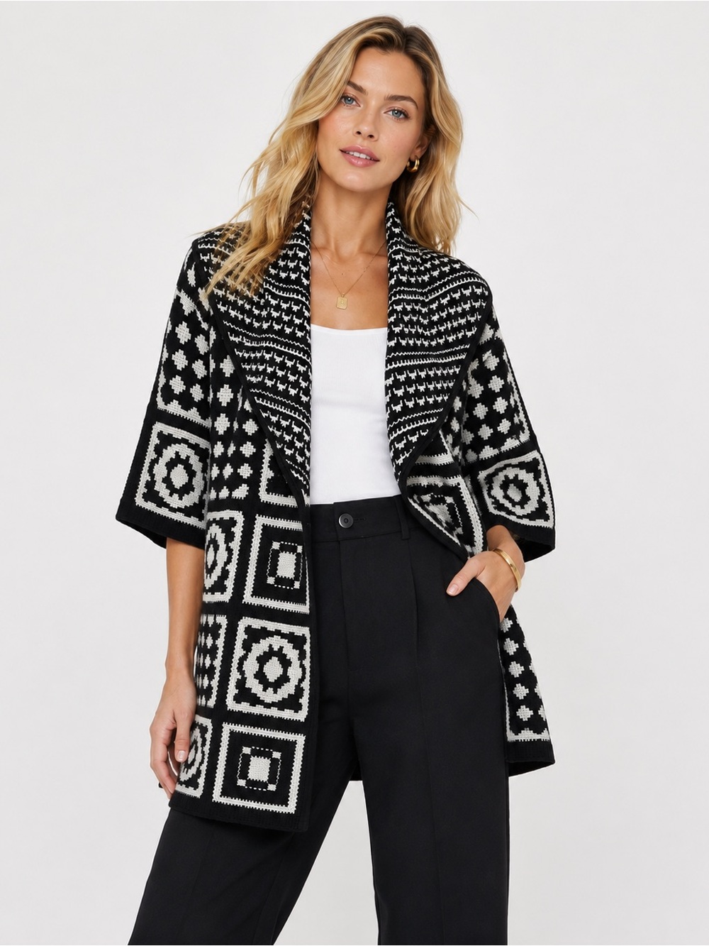 Maeve Anthropologie Square Patchwork Open Front Cardigan Shawl Collar OS NWT
